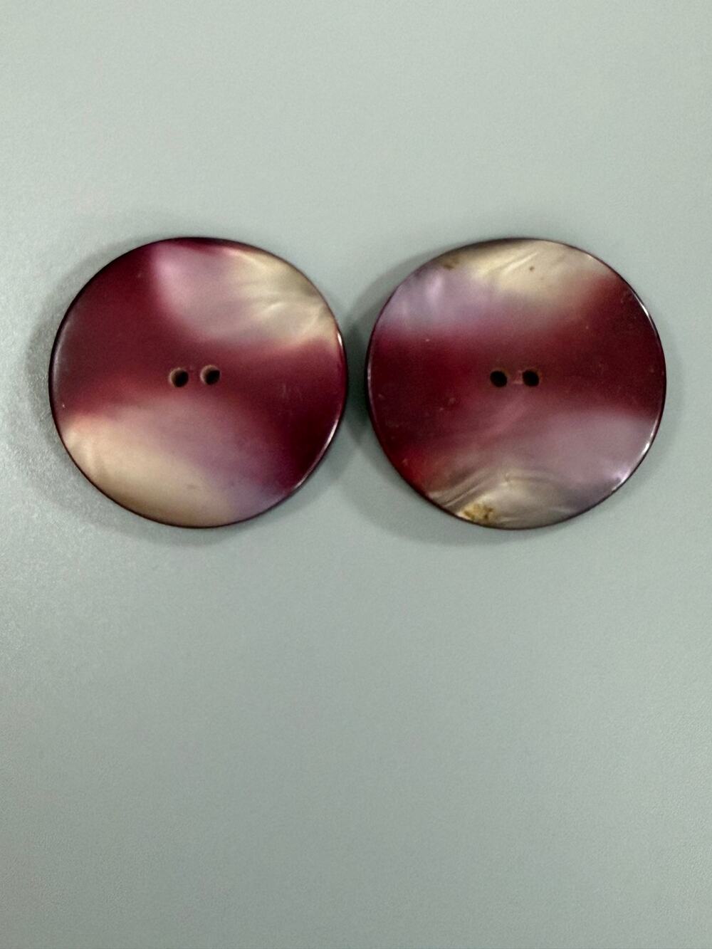 2 Large Plum Pearlescent Buttons 1.5 Inch Burgundy Cream 2 Hole
